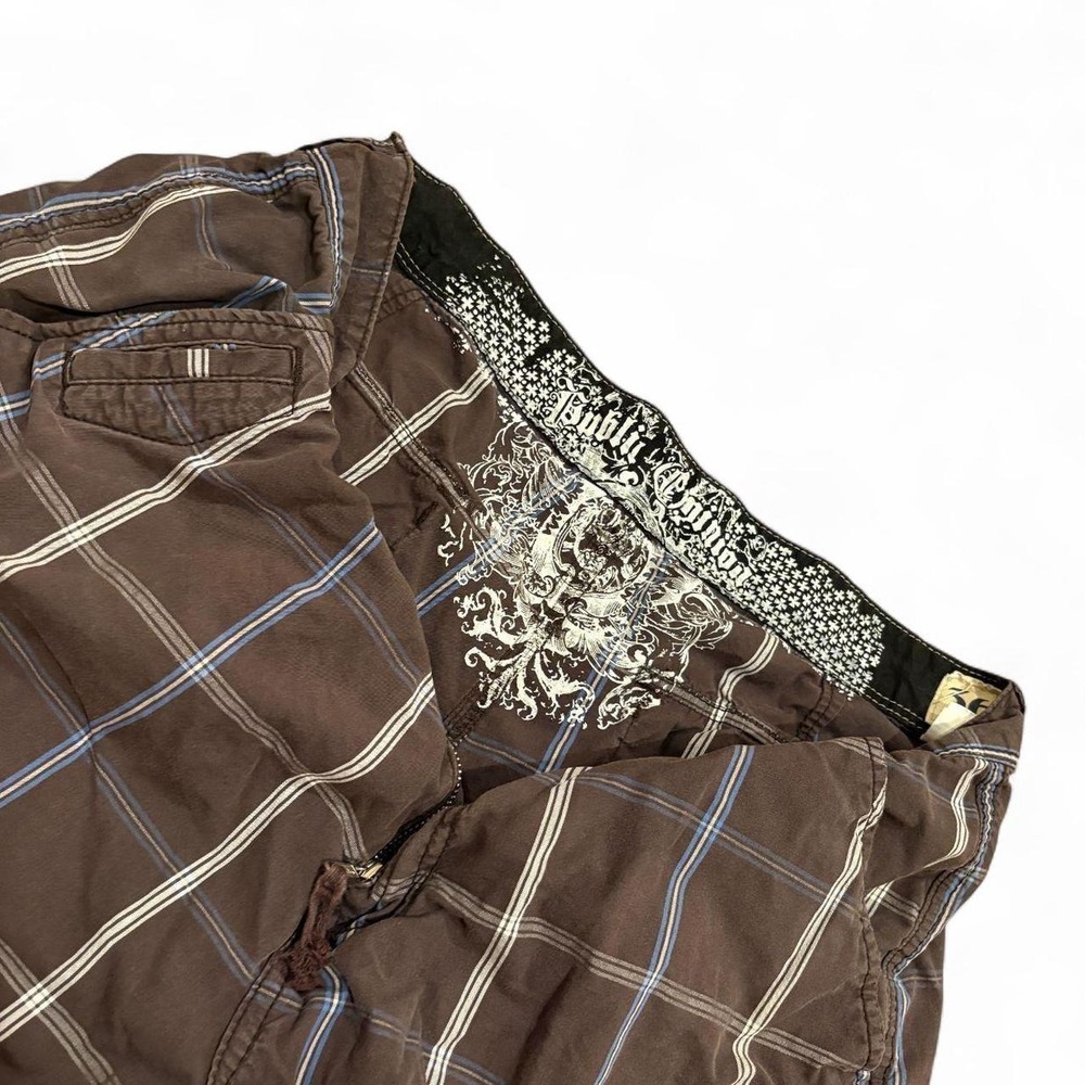 Southpole Mens Plaid Cargo Shorts Brown Blue Y2K Streetwear Size 36